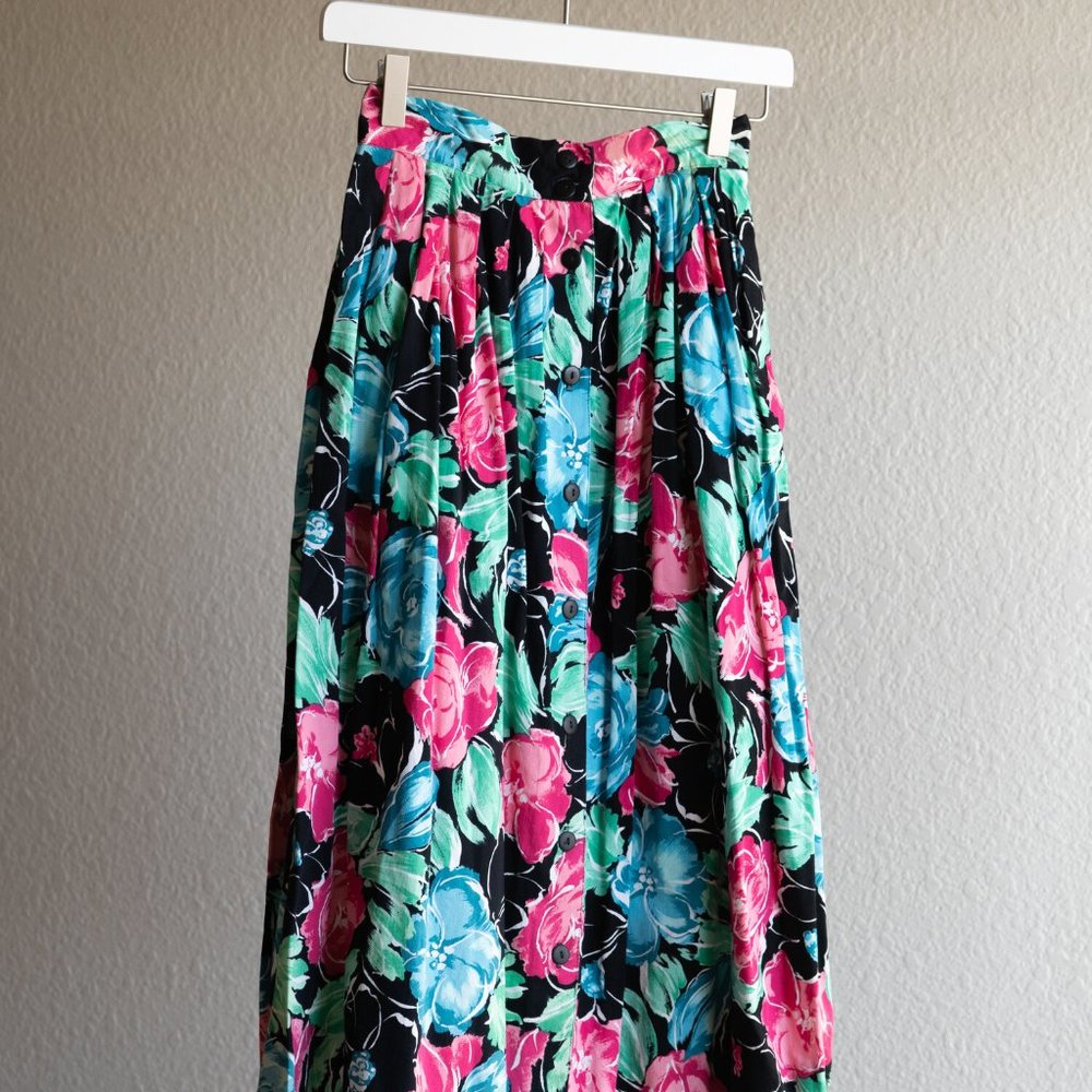 VTG Worthington High Waist Cotton Floral Skirt
